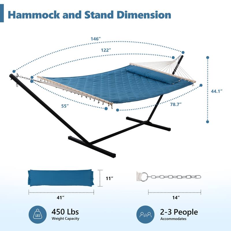 Outdoor Portable Double Hammock with Stand&Pillow Max 475 lbs Capacity