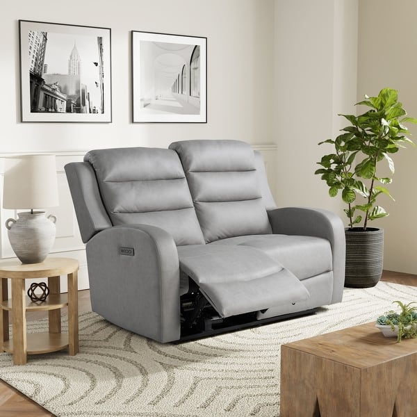 slide 2 of 16, Relax A Lounger Acacia Reclining Loveseat Grey
