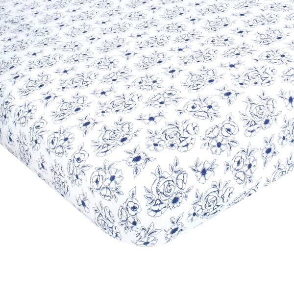 slide 1 of 1, Hudson Baby Infant Girl Cotton Fitted Crib Sheet, Blue Toile, One Size - Blue Toile - One Size One Size - Blue Toile
