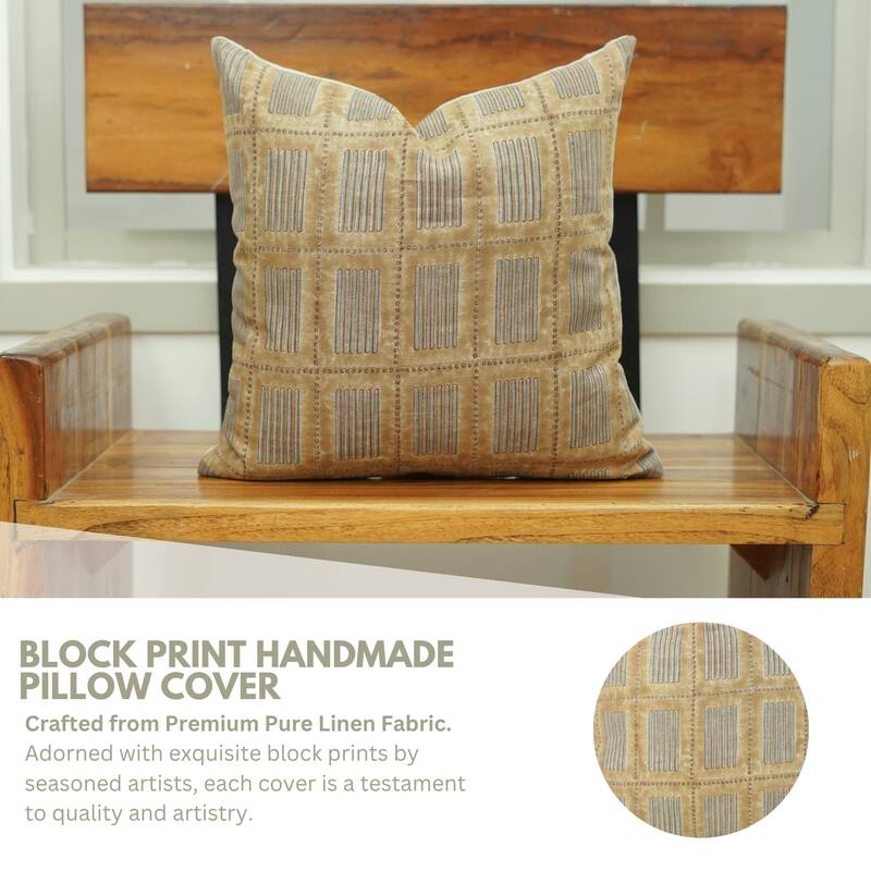 Fabdivine 16x16 Inch Stripted Pillow Cover for Dining Room Chair Sofa Bed Boho Farmhouse Décor Pure Soft Linen Brown, Yug