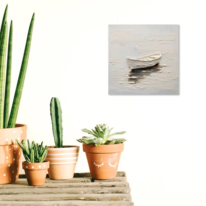 Wynwood Studio Canvas Transportation Rowing Boat White and Antique White Nautical & Coastal Wall Art Canvas Print - 12 x 12