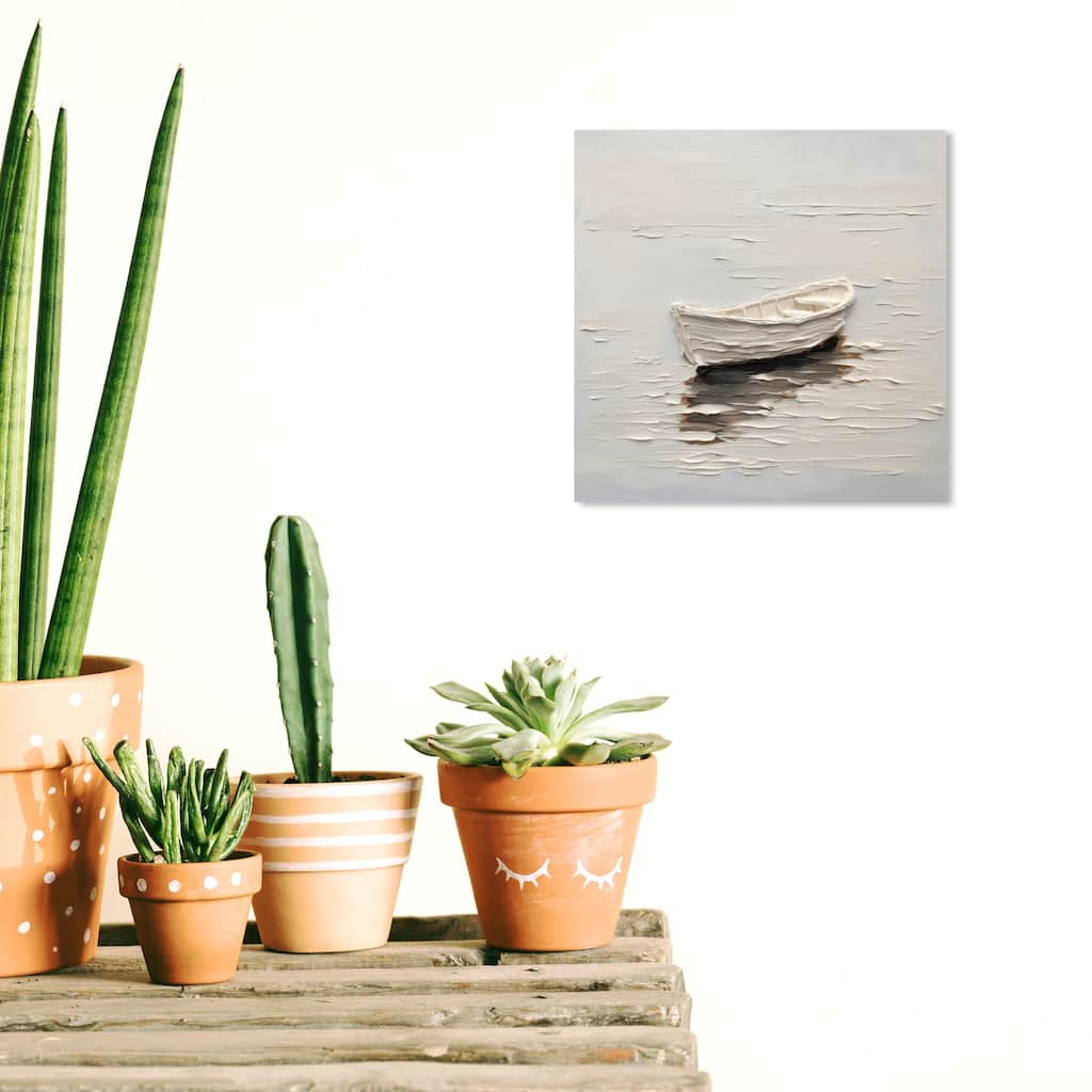 Wynwood Studio Canvas Transportation Rowing Boat White and Antique White Nautical & Coastal Wall Art Canvas Print