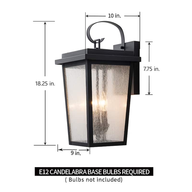 Large Black Outdoor Wall Sconce with Seeded Glass