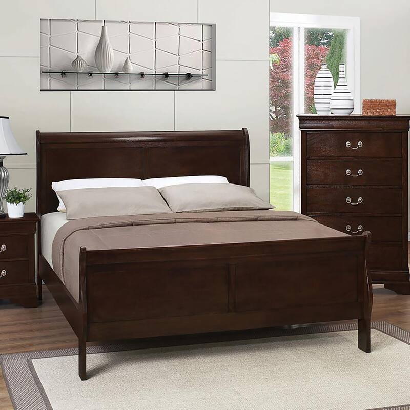 Full Size Wood Sleigh Bed with Louis Philippe Style and Box Spring Required - Cappuccino