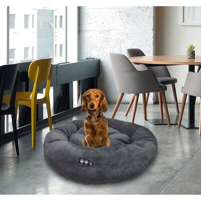 Bessie and Barnie Ultra Plush Deluxe Comfort Pet Dog & Cat Grey Snuggle Bed- Machine Washable, Made in the USA