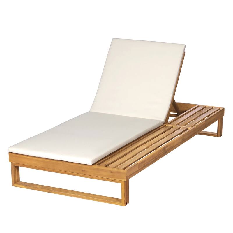 Christopher Knight Home - Modern Outdoor Acacia Wood Chaise Lounge with 4-Position Adjustable Backrest & 2-Fold Cushion