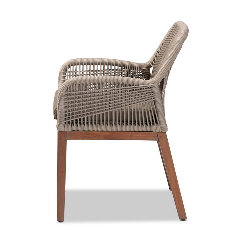 Modern Dining Chair - Grey Woven Rope Mahogany Armchair - Mid Century Transitional Style