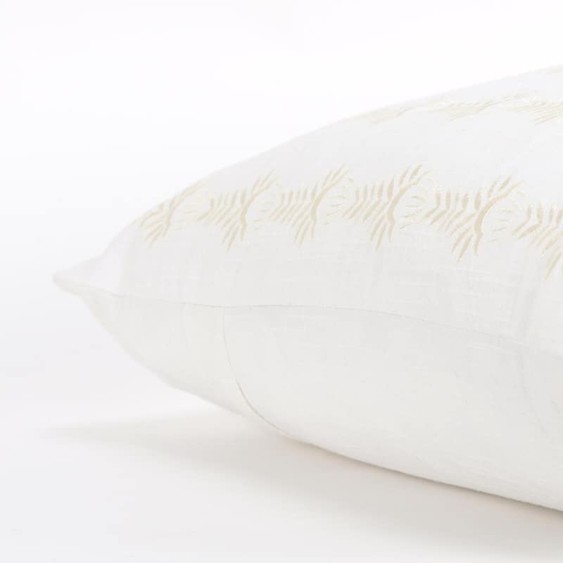 HomeRoots 20" White Botanical Stripe Cotton Throw Pillow With Embroidery