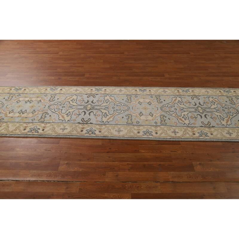 Oushak Indian Runner Rug Handmade Grey Floral Wool Carpet - 2'7"x 9'11"