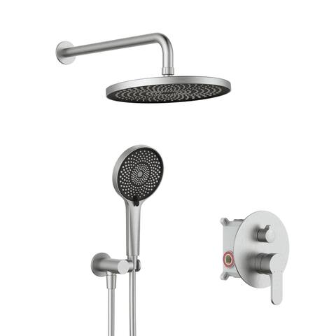 10-inch Wall-Mounted Round Shower System with Rough-in Valve and Handheld Shower