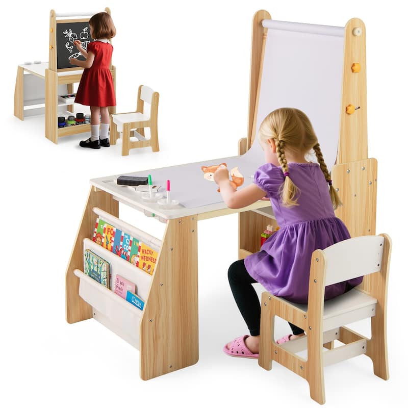 Kids Art Table and Chair Set with Easel and Chair for Drawing Reading
