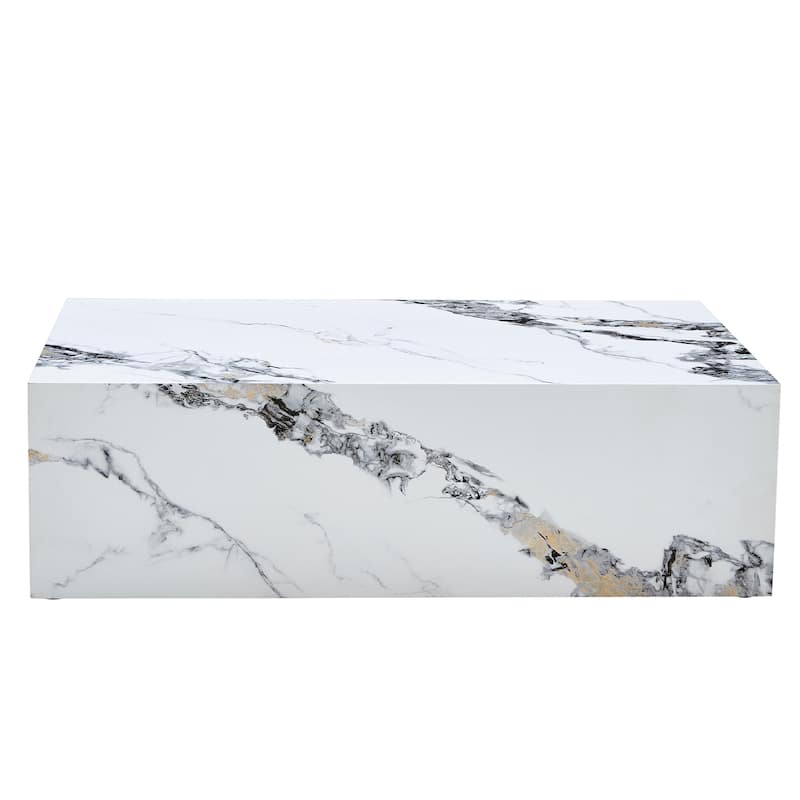 White Faux Marble Coffee Table for Living Room, Rectangular Center Tables Modern Tea Table for Home Office, Wood End Table