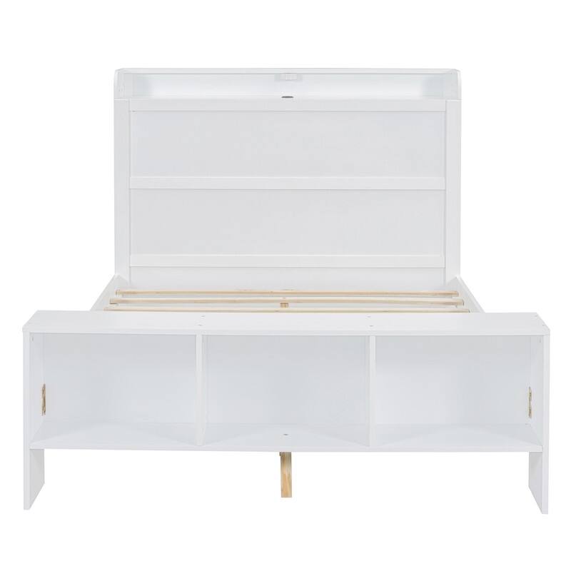 Platform Bed with Built-in Shelves,LED Light and USB Ports,Full/Twin Size