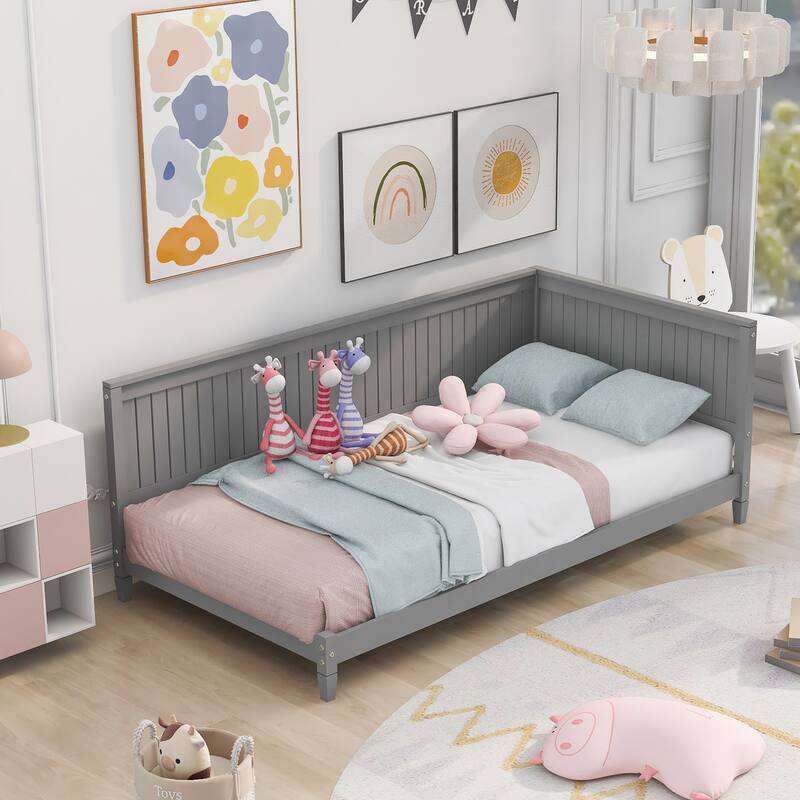 Twin Wooden Daybed with Backrest & Armrest - Grey