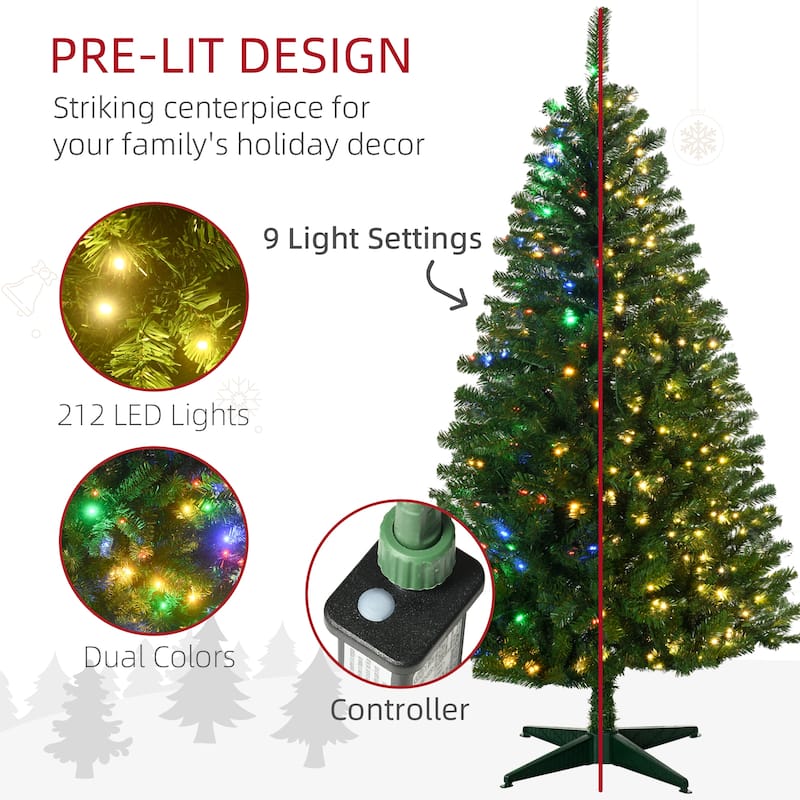 HOMCOM 6ft Tall Prelit Artificial Christmas Tree Holiday Décor with 584 Branches, Auto Open - 5.89 ft