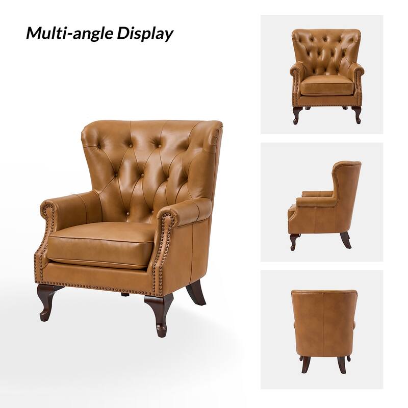 Gerhard Genuine Leather Armchair with Nailhead Trims and Removable Cushion Set of 2 by HULALA HOME