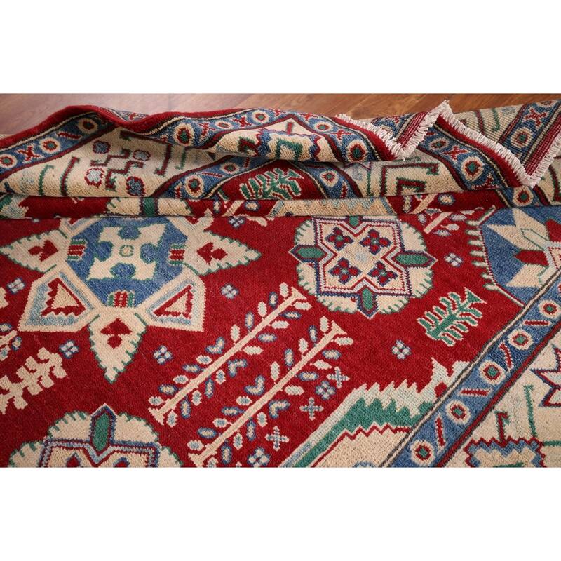 Red Kazak Oriental Area Rug Handmade Traditional Wool Carpet - 5'1" x 6'11"