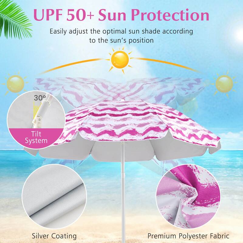 Costway 4 PCS Beach Umbrella Set with 2 Foldable Chairs & Picnic - See Details