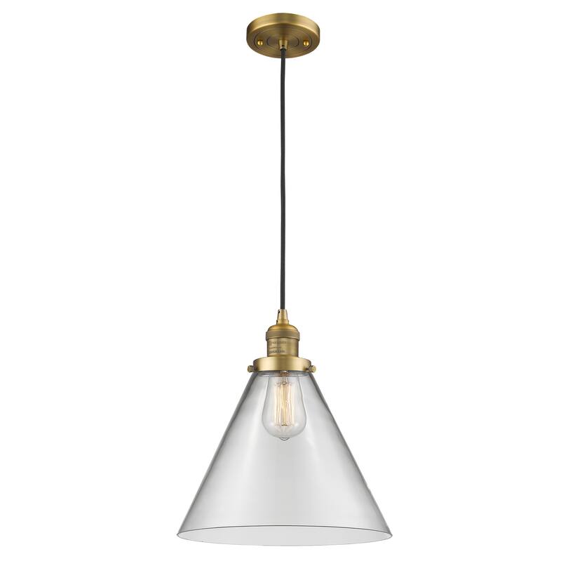 Innovations Lighting Franklin Restoration Cone - 1 Light 12" Cord Hung Mini Pendant - Clear/Brushed Brass