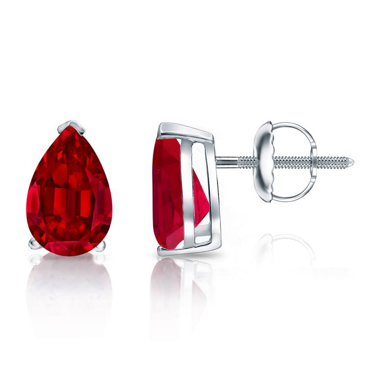 Auriya 14k Gold Lab Grown Gemstone Ruby Stud Earrings Pear 0.25 to 5.00 ct. tw. V-End Prong Screw-Back - 1.25ct tgw. - White