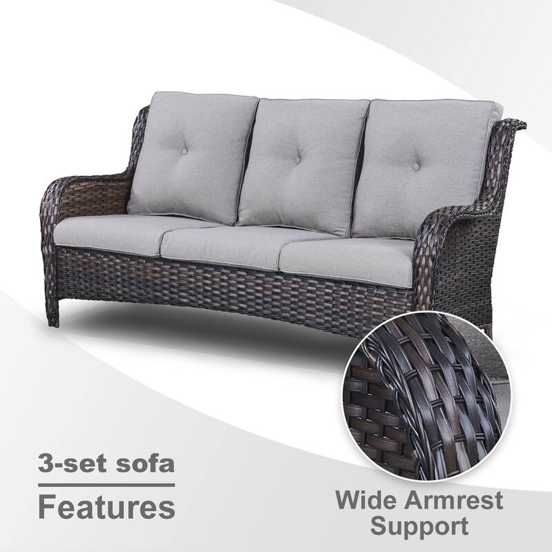 Pocassy 3-Seat Sofa Wicker Sofa PE Rattan