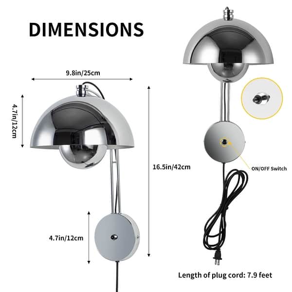 dimension image slide 3 of 7, Modern Mid-Century Art Flower Bud Wall Sconces Sleek Plug in Wall Light Fixtures