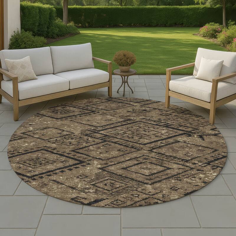 Machine Washable Indoor/ Outdoor Global Andes Chantille Rug - Chocolate - 8' x 8'