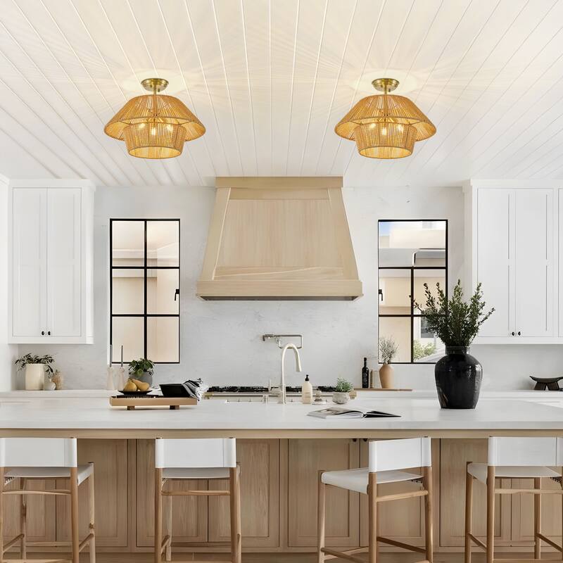 Starsky 3-Light 19.7in Rattan Handwoven Semi-flush Mount