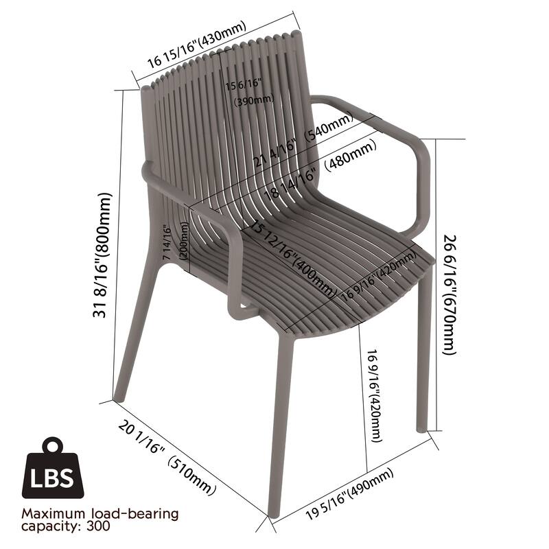 4-Pack All-Weather Polypropylene Chairs - Stackable Lounge Chairs for Poolside, Garden, Restaurant & Indoor Use