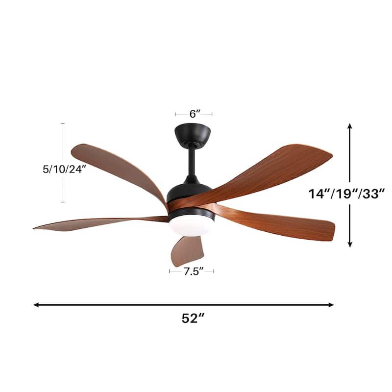 52 Inch Modern Ceiling Fan with 5 ABS Blades Noiseless Reversible DC Motor Black for Bedroom