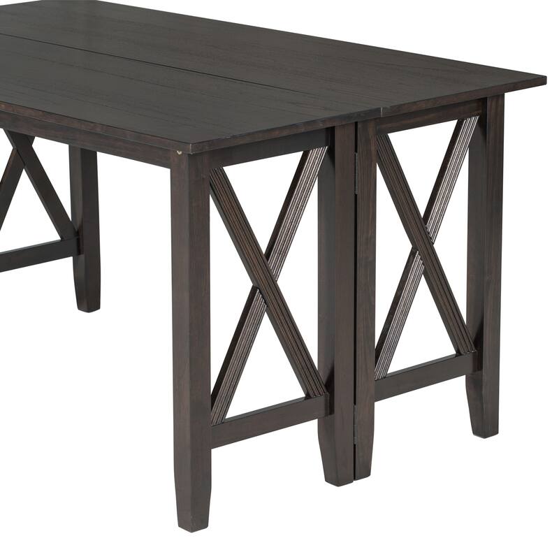6-Piece Family Dining Set with Foldable Table and 4 Chairs and Bench