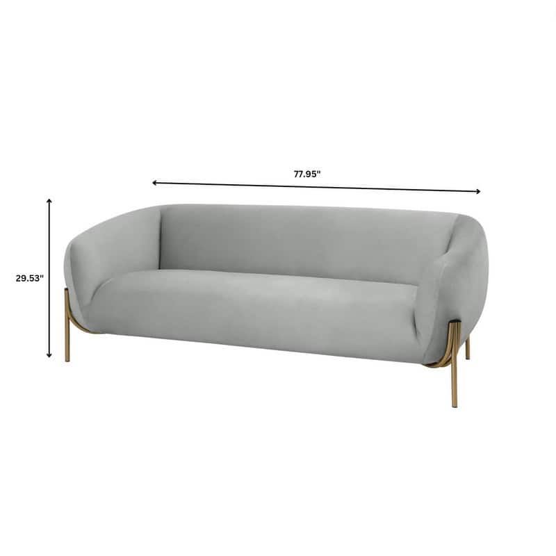 Zuno Modern Velvet Upholstered 3-Seater Sofa with Curved Seamless Design Gold Metal Base Plush Foam Cushions Easy Assembly