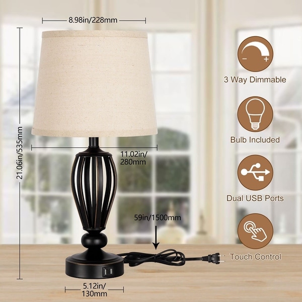 Black metal industrial table lamp top