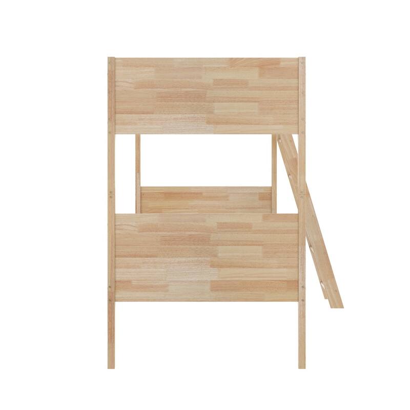 Convertible Solid Wood Bunk Bed Frame for Kids with Ladder, No Box Spring Needed