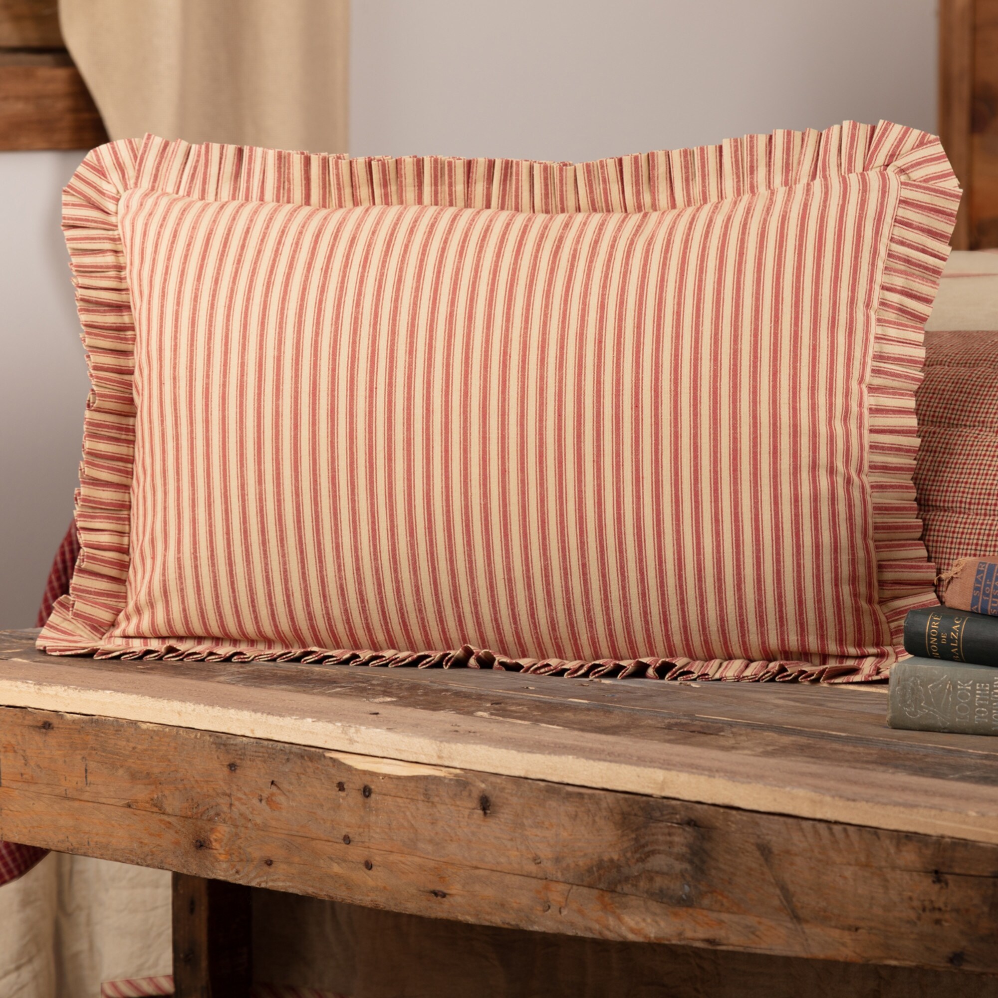 Rory Schoolhouse Red Ticking Stripe Fabric Pillow 14x22 Overstock 26275373