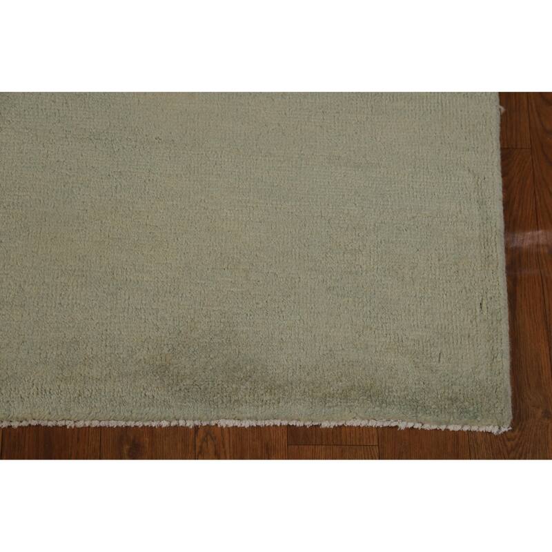 Hand Knotted Oriental 100% Wool Carpet Modern Solid Green Gabbeh Runner Rug - 9' 8'' X 3' 2''