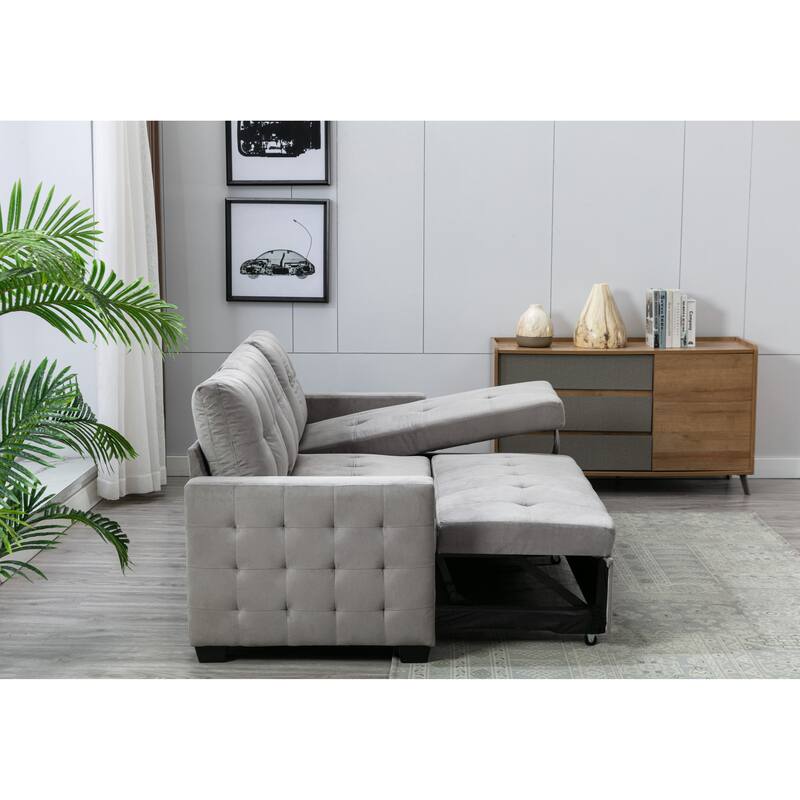 76.8" Fabric L-Shaped Sleeper Sectional Sofa with Storage Chaise (2-Seat)