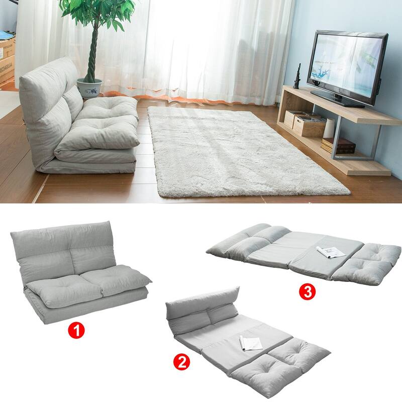 Double Chaise Lounge Sofa, Floor Couch and Sofa with Two Pillows