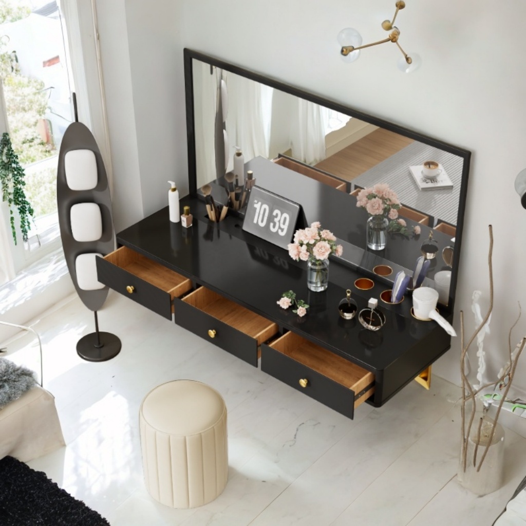 47 Floating Shelf with Drawer Wall Mounted Vanity Table Multi Purpose Desk for Bedroom Bathroom Black Golden Bed Bath Beyond 42409485