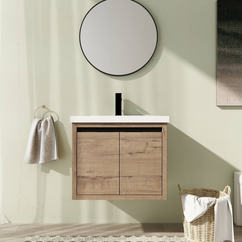 24" Floating Bathroom Vanity with Sink, Wall Mounted Bathroom Vanity with Soft Close Door