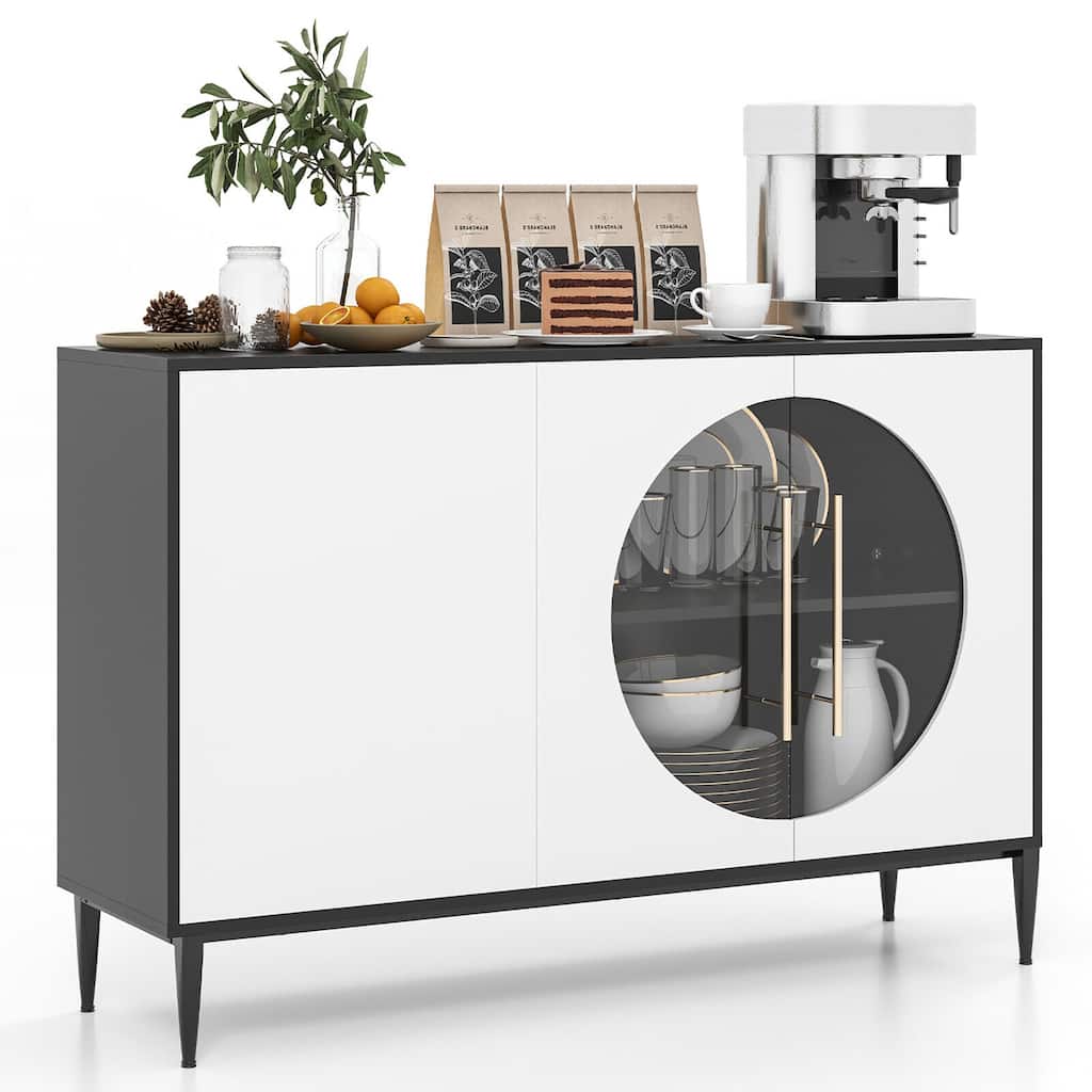 Gymax Sideboard Cabinet w/ Tempered Glass Door Elevated Metal Legs