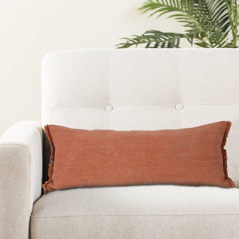 Sevita Adobe Brown Solid Stonewash Throw Pillow with Fringe