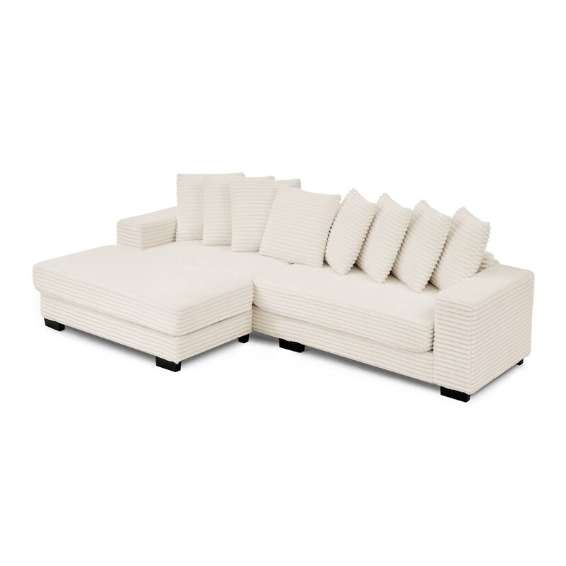 Roomfitters Corduroy Tufted Upholstered Sleeper Sectional Sofa, L-Shape Modular Convertible Sofa with Adjustable Footrests