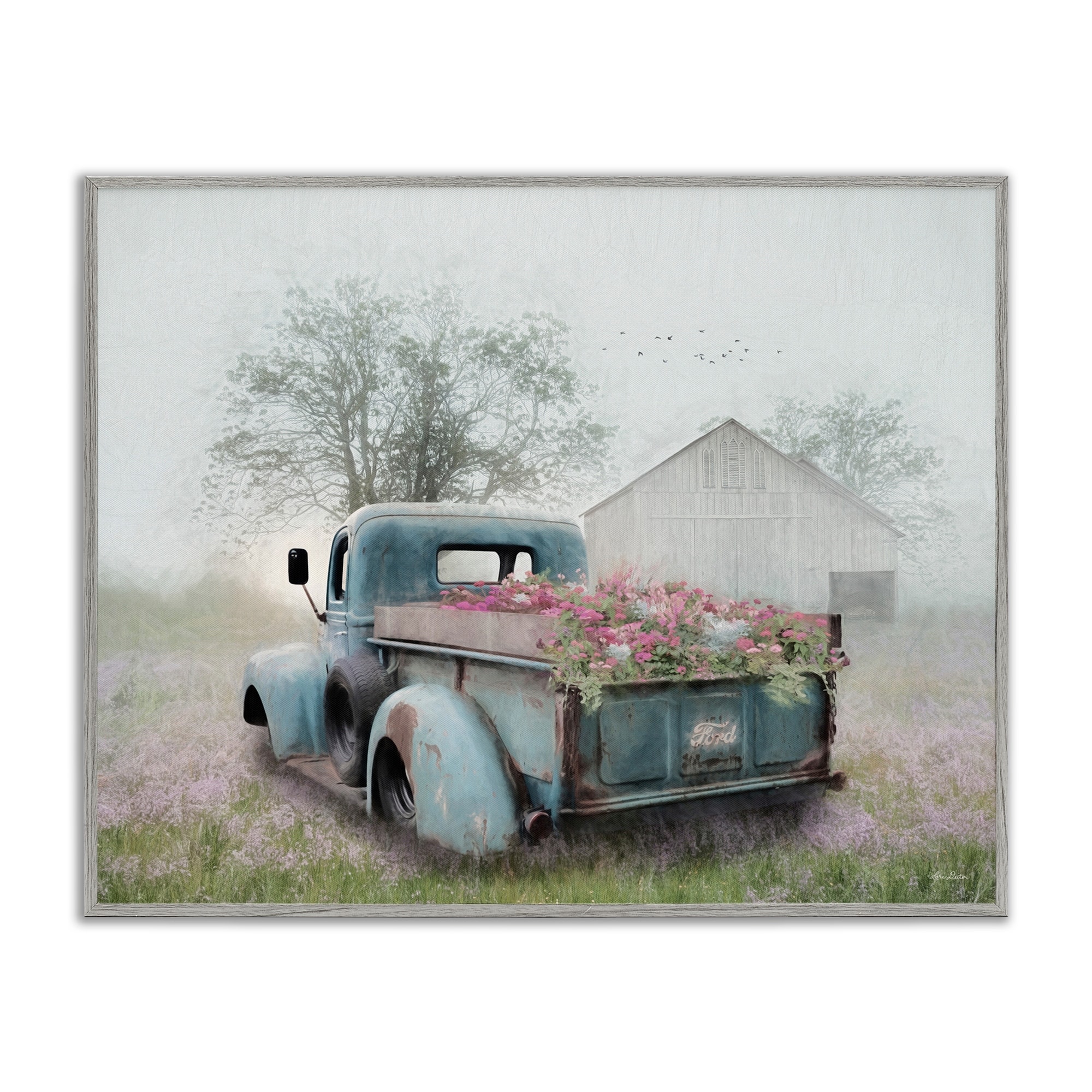 Stupell Foggy Truck with Flowers Framed Giclee Art Design By Lori Deiter