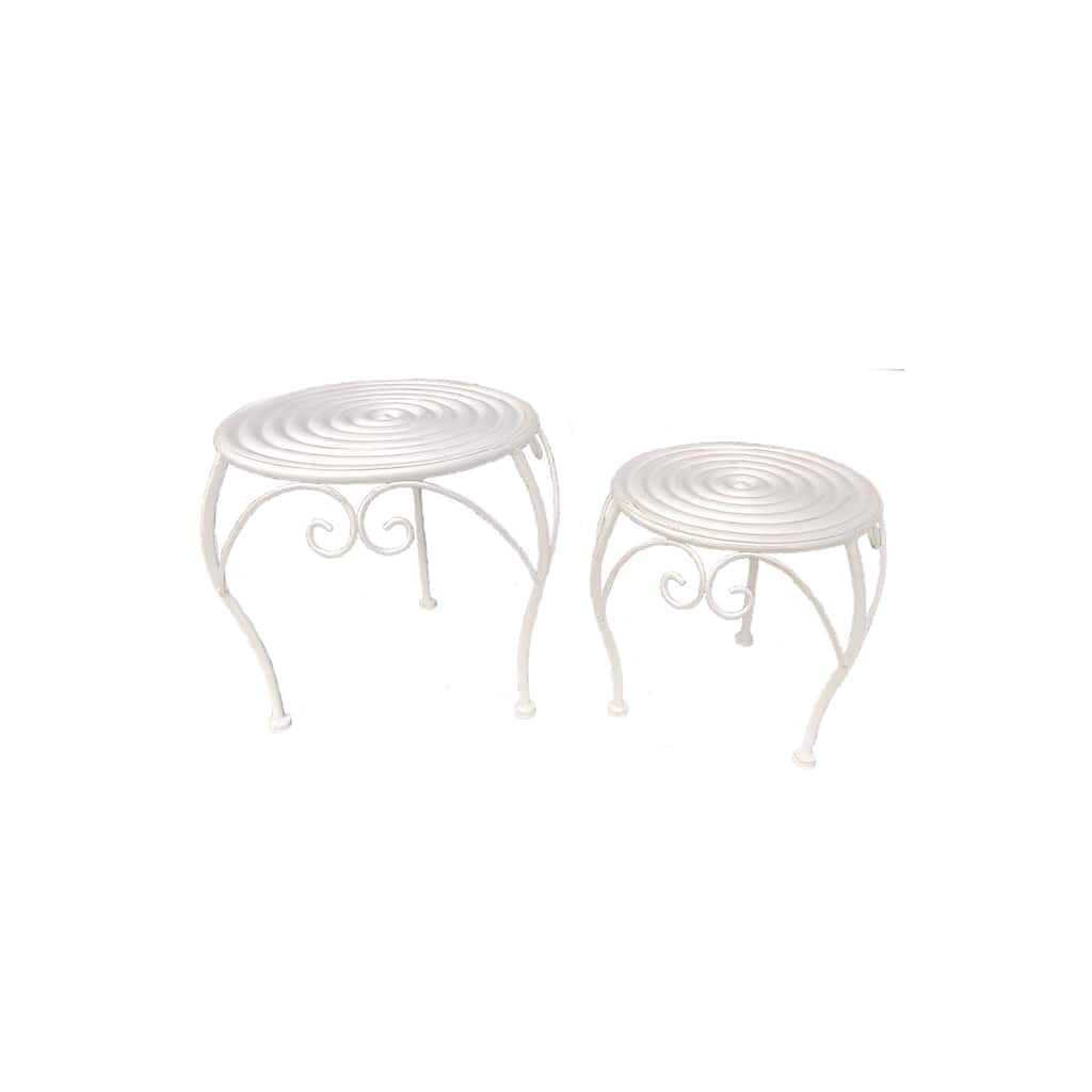 Iron Round Plant Stands, Antique White, Set of 2