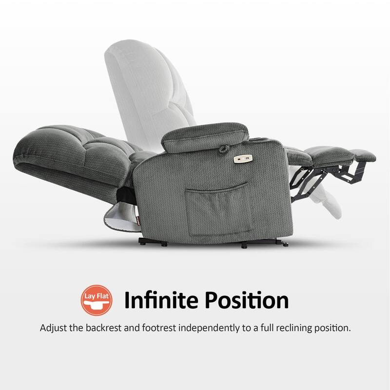 MCombo Lay Flat Dual Motor Power Lift Recliner with Massage and Heat for Elderly People, Infinite Position, Fabric R7677