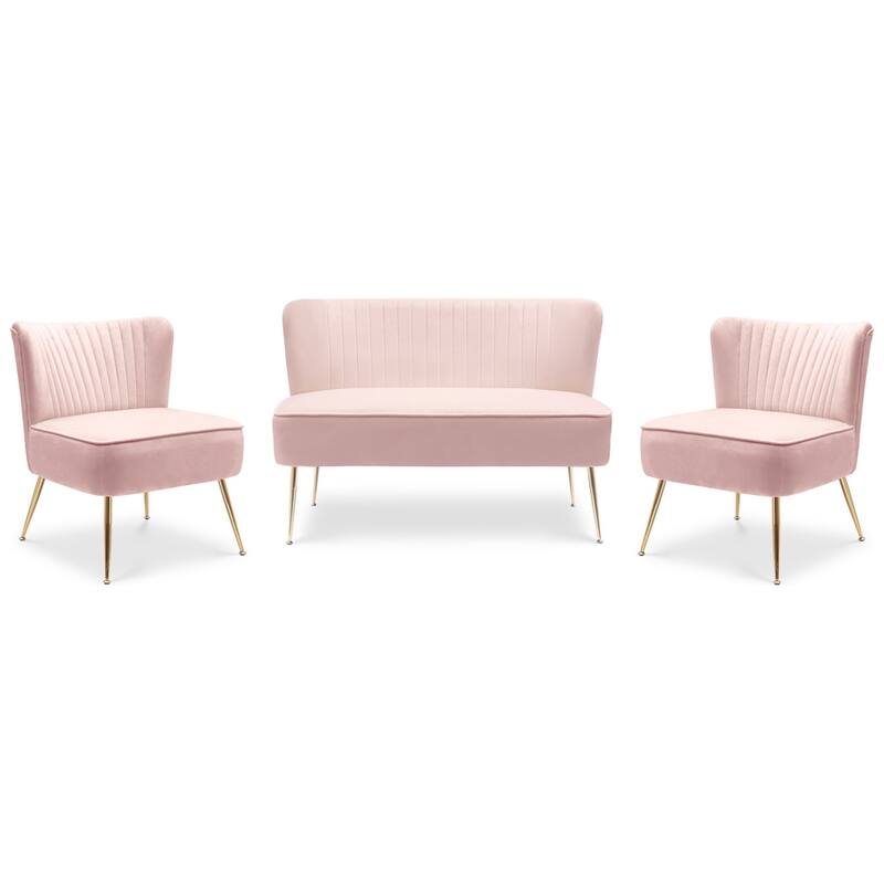 Farrah Upholstered Velvet Polyester Living Room Set With 25 inch Accent Chairs (3-Piece)