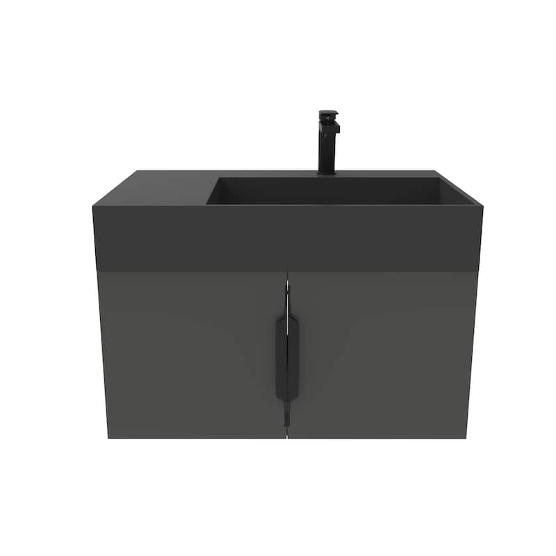 Amazon 30" Wall Mounted Bathroom Right Basin Vanity Set w/ Black Top