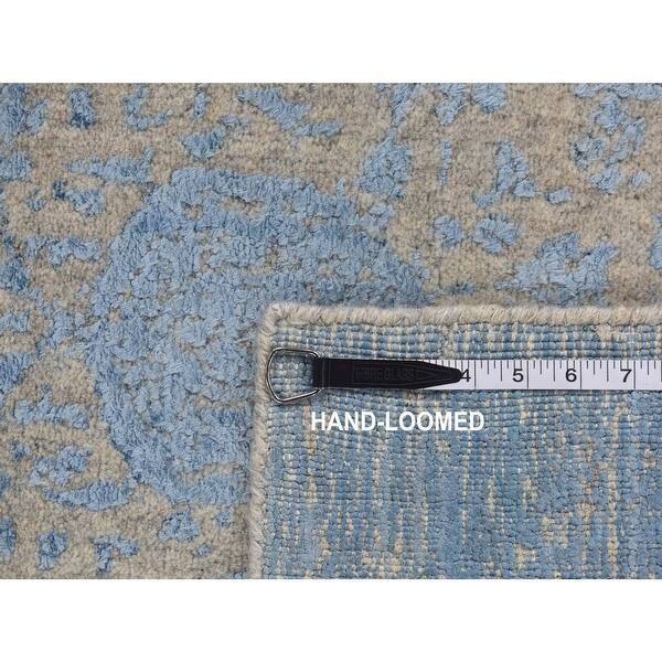 Shahbanu Rugs Periwinkle Blue, Jacquard Hand Loomed, Wool and Art Silk ...