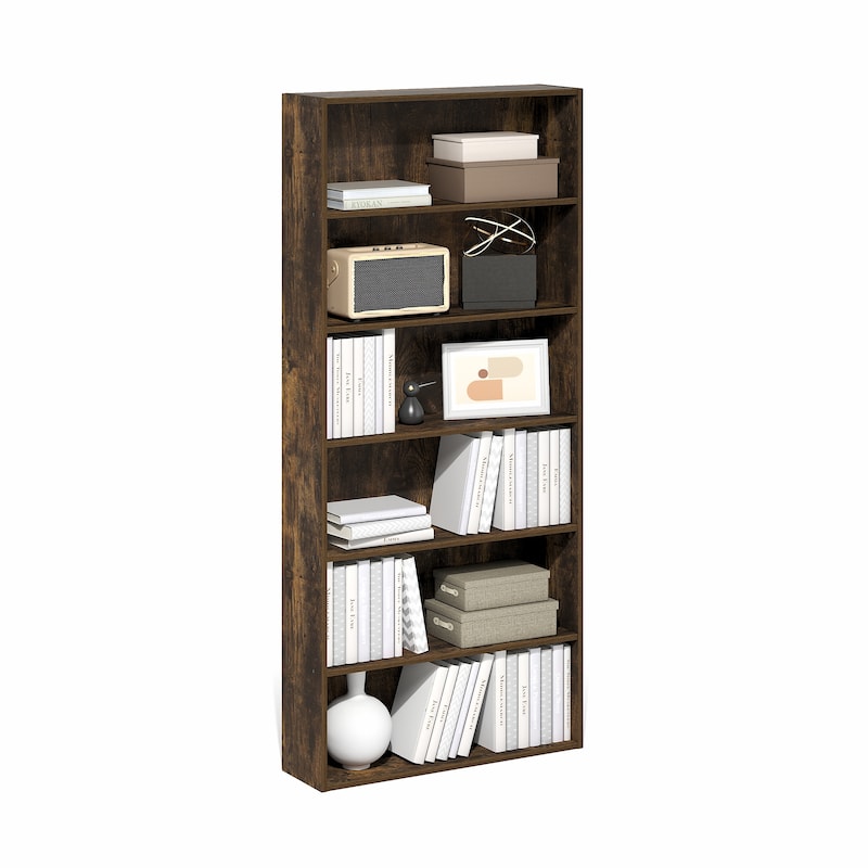 Furinno Basic 6-Tier Open Shelf Bookcase, Bookshelf, Storage Organizer, 7 x 24 x 53 - Amber Pine